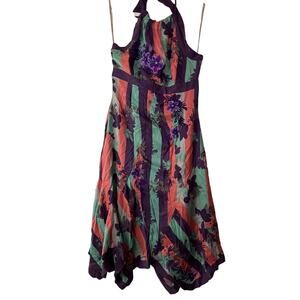 Karen Millen Silk Halter Dress Y2K Floral Embroidered Midi Handkerchief Hem 8